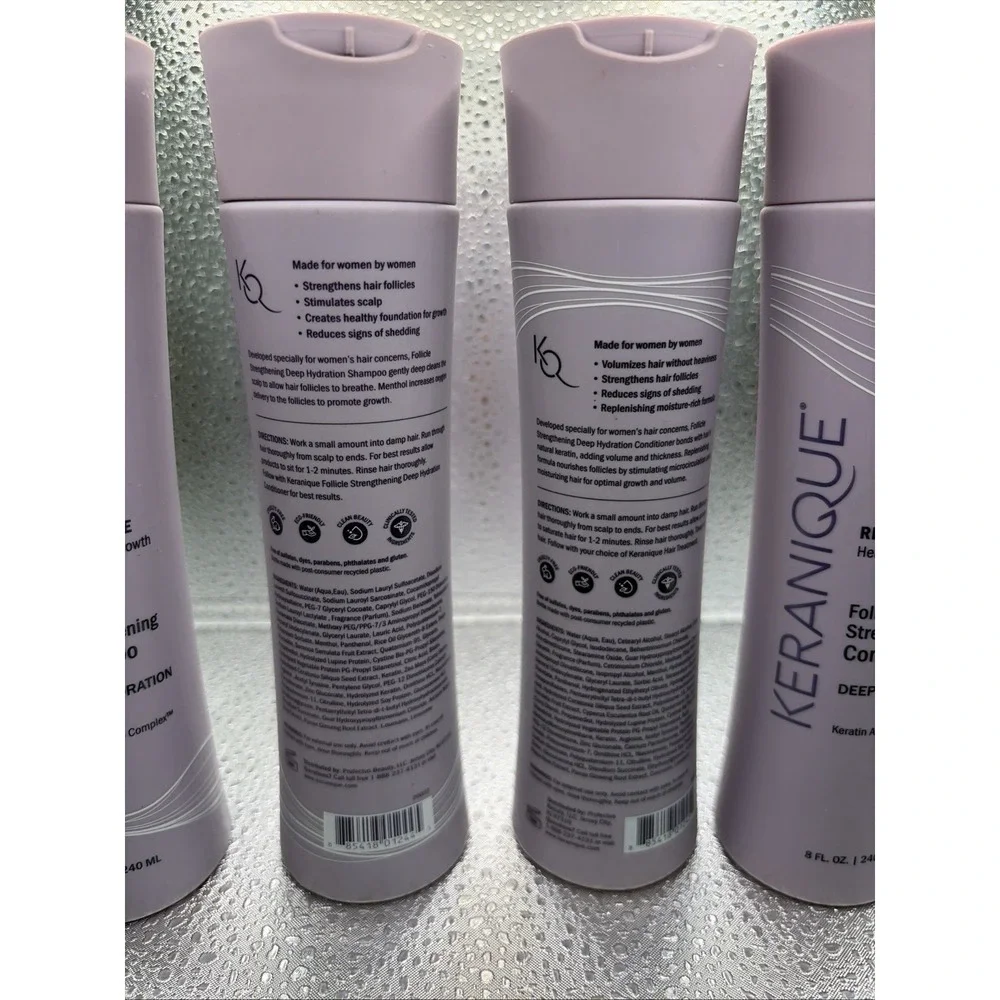 Lot of 4 Keranique Follicle Strengthening Shampoo & Conditioner- 8 oz